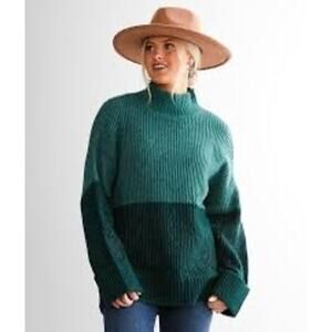 Z SUPPLY Poppy Ribbed Sweater Deep Sea Green Colorblock Pullover Women’s Small